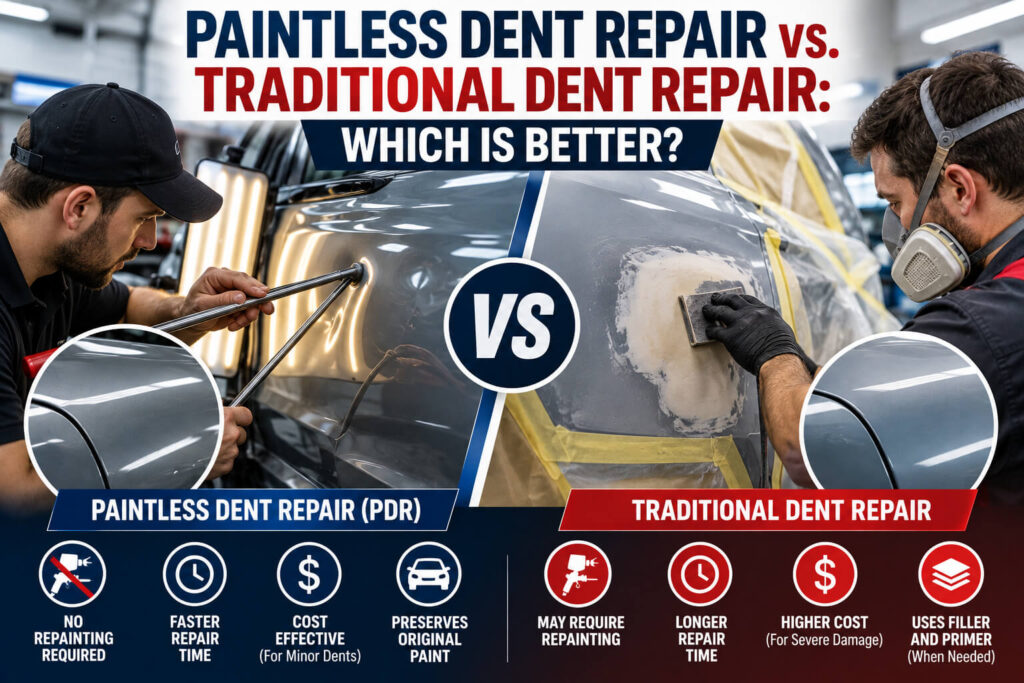 Paintless Dent Repair vs. Traditional Dent Repair